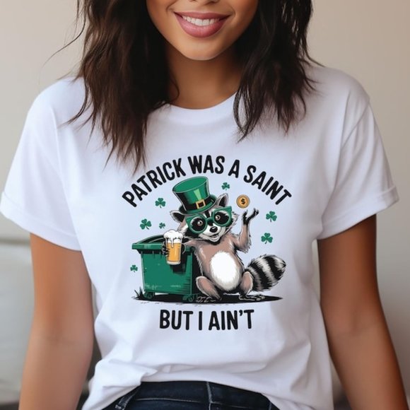Tops - St. Patrick's Day T-Shirt, Raccoon T-Shirt, St. Paddy's Day Raccoon